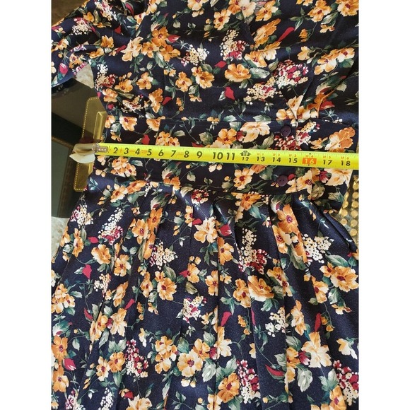 Vintage Mondo Blue Floral V-Neck Long Sleeve Casual Knee Length Dress Size 2X - Picture 10 of 11